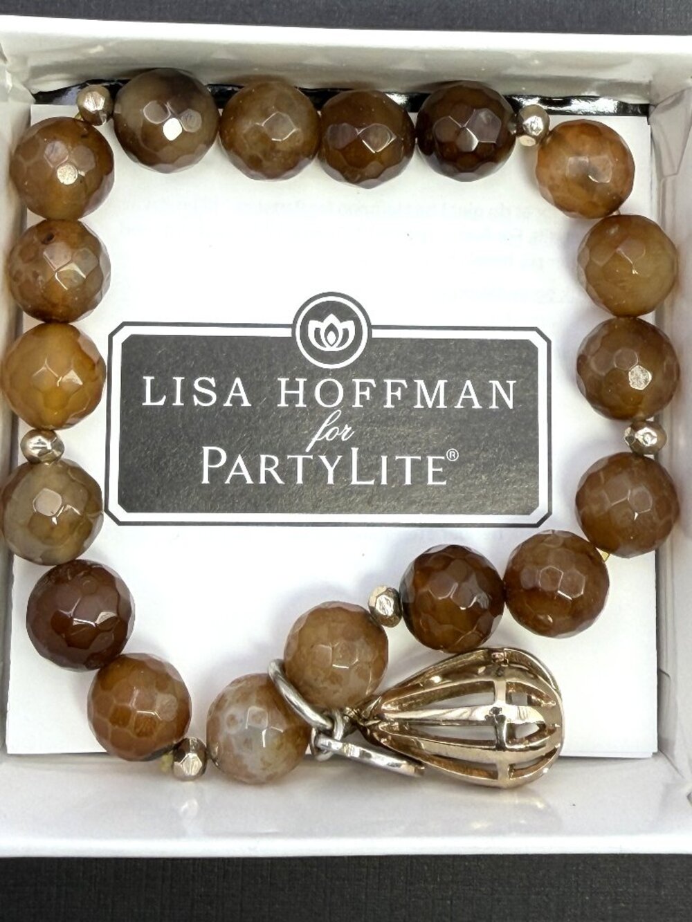 Lisa Hoffman PartyLite Brown Stone Fragrance Bracelet Teardrop Charm P91976